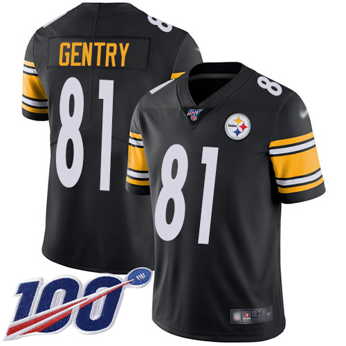 Youth Pittsburgh Steelers Football #81 Limited Black Zach Gentry Home 100th Season Vapor Untouchable Nike NFL Jersey->youth nfl jersey->Youth Jersey